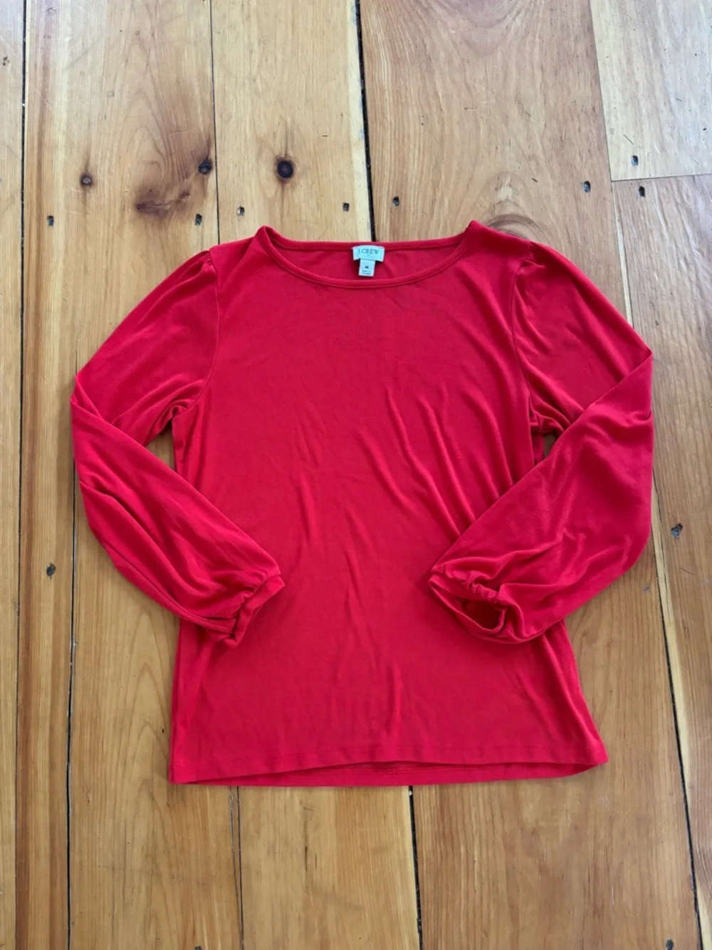 J.Crew Red Puff Sleeve Long Sleeve Top Size M